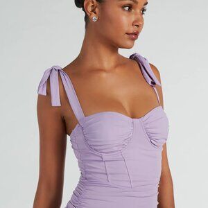 Purple tie strap mini dress